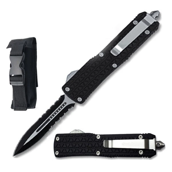 8.5" Black Delta Force OTF Dual Action Serrated Blade Knife 3 8.5" Black Delta Force OTF Dual Action Serrated Blade Knife