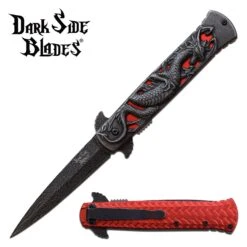 Dragon Pocket Knife Stonewashed Spring Assisted Knife Red Dragon