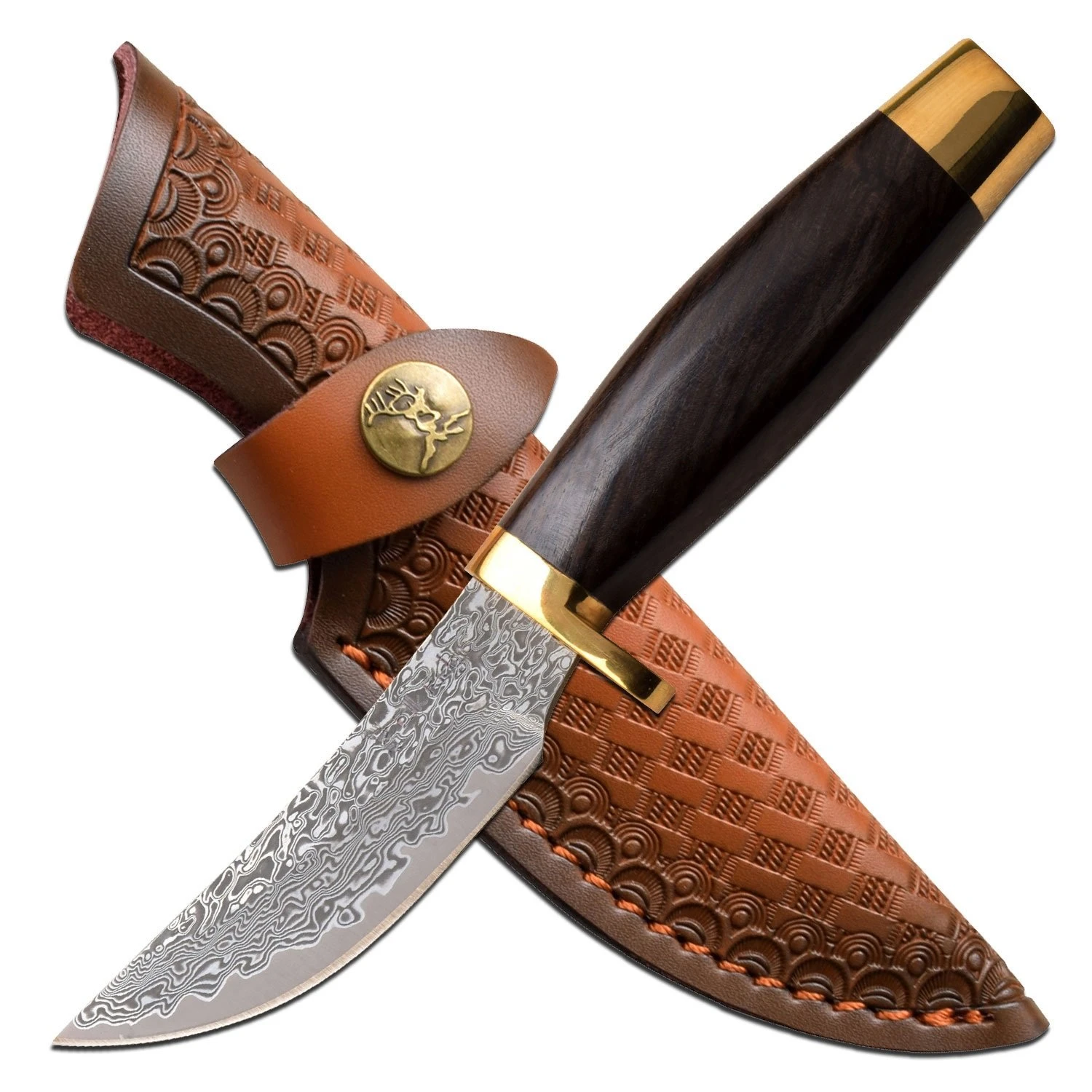 Elk Ridge 7.5" Wood Handle Fixed Blade Hunting Skinning Knife Damascus Steel 3 Elk Ridge 7.5" Wood Handle Fixed Blade Hunting Skinning Knife Damascus Steel
