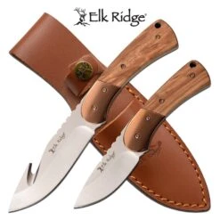Elk Ridge Fixed Blade Hunting Knife Set Natural Pakkawood Handle