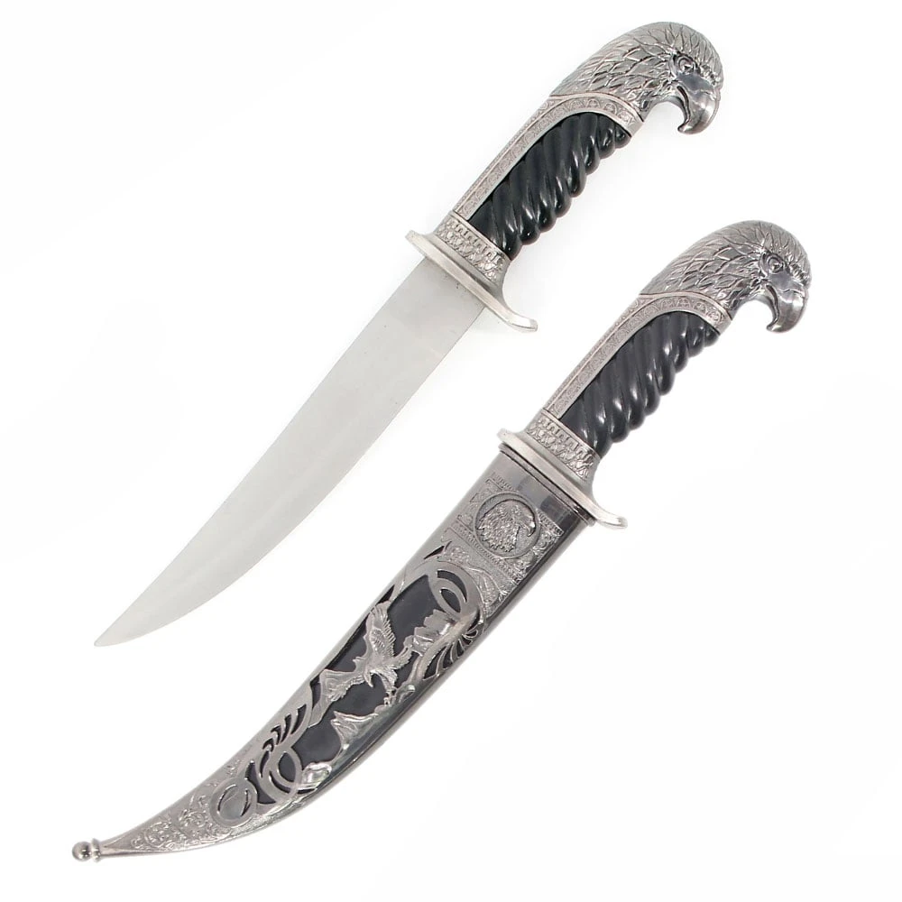 Antique Silver Eagle Dagger Fixed Blade Hunting Knife With Scabbard Collectors 3 Antique Silver Eagle Dagger Fixed Blade Hunting Knife With Scabbard Collectors