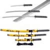3pc Yellow Dragon Japanese Katana Samurai Sword Set Carbon Steel Blade Bushido Stand -Knife Shop FL22928 4 1