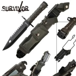 All Black Commander Survival Dagger Knife With Hard Sheath