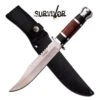 Survivor 12 Inch Satin Finished Fixed Blade Knife - Black Brown Wood Handle -Knife Shop HK781L
