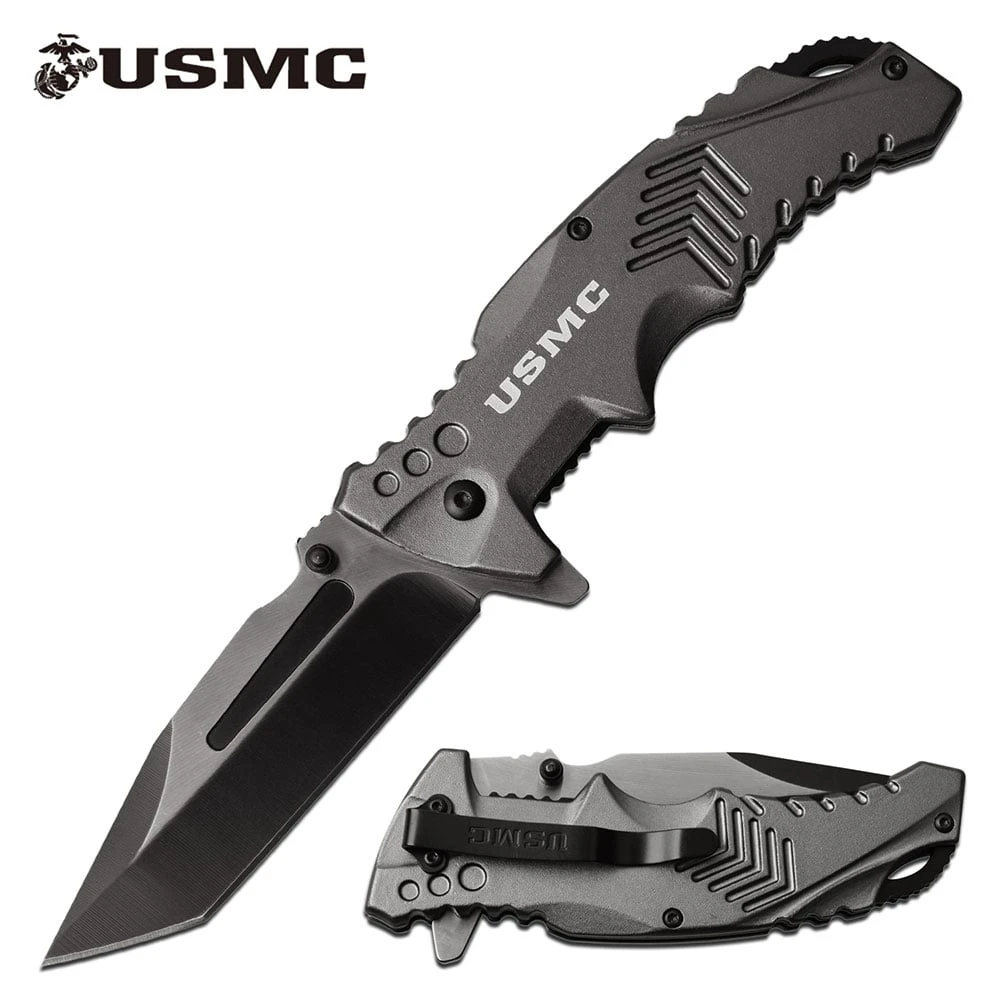 United States Marines Spring Assisted Pocket Knife Grey Handle 3 United States Marines Spring Assisted Pocket Knife Grey Handle