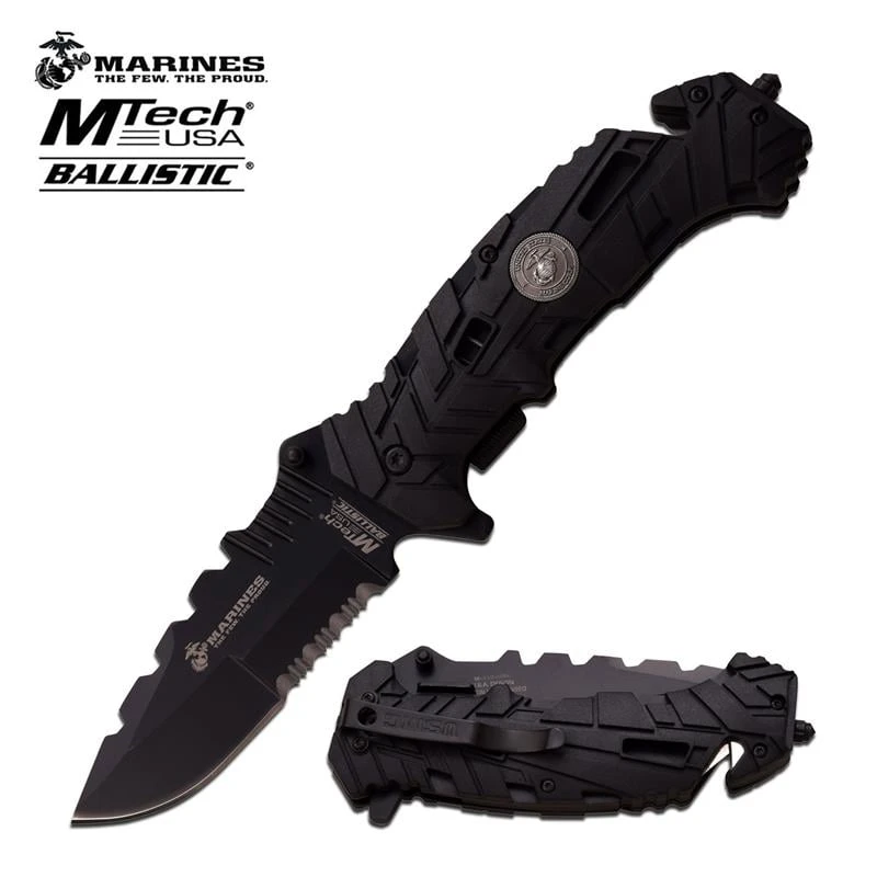 Marines MTech USA Spring Assisted Knife Tactical Black Handle 3 Marines MTech USA Spring Assisted Knife Tactical Black Handle