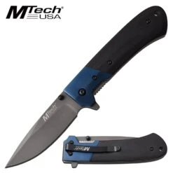 MTech USA Manual Folding Pocket Knife Black Blue G10 Handle