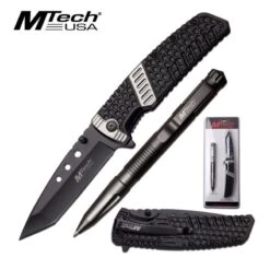 MTech USA Folding Pocket Knife And Self Defense Tactical Pen Kit