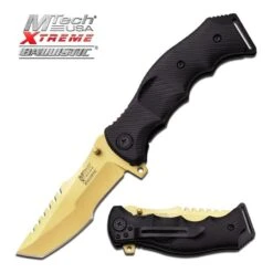 MTech USA Xtreme Ballistic Spring Assisted Knife Titanium Gold Blade Black Handle
