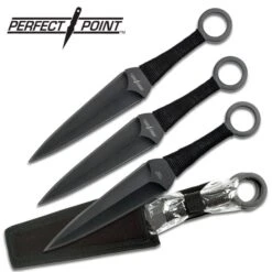 12" 5MM 3 Piece Kunai Throwing Knife Set With Leather Wrap Handle