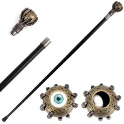 37" Rolling Evil Eye Swagger Cane Staff With Skeletal Hand Handle