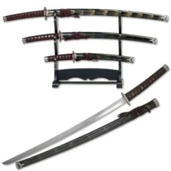 Black With Gold Splash Japanese Katana Sword Set