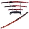 3 Piece Burgundy Lacquer Finished Japanese Katana Sword Set