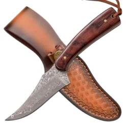 Elk Ridge 6.75 Inch Fixed Blade Hunting Knife Damascus Steel With Rosewood Handle