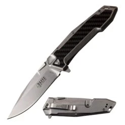 Elite Tactical 8.35 Inch Manual Folding Pocket Knife Black Silver Stonewash